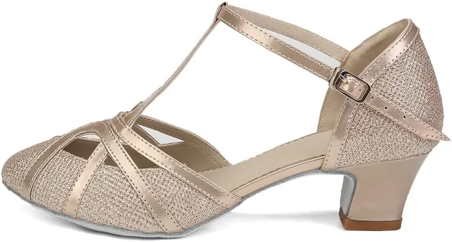 DKZSYIM Glitter Women Latin Dance Shoes Closed Toe Ballroom Salsa Tango Practice Performence Party Dancing Shoes,Model CMJ-511