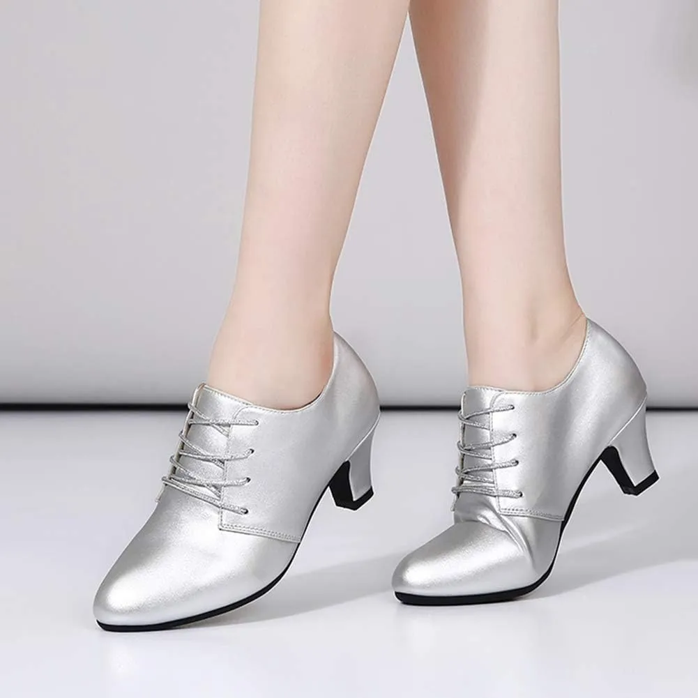 DKZSYIM Women Ballroom Dance Shoes Lace-up Closed Toe Latin Modern Salsa Dance Practice Teaching Dance Shoes,Model ZYX305