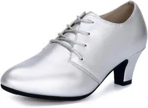 DKZSYIM Women Ballroom Dance Shoes Lace-up Closed Toe Latin Modern Salsa Dance Practice Teaching Dance Shoes,Model ZYX305