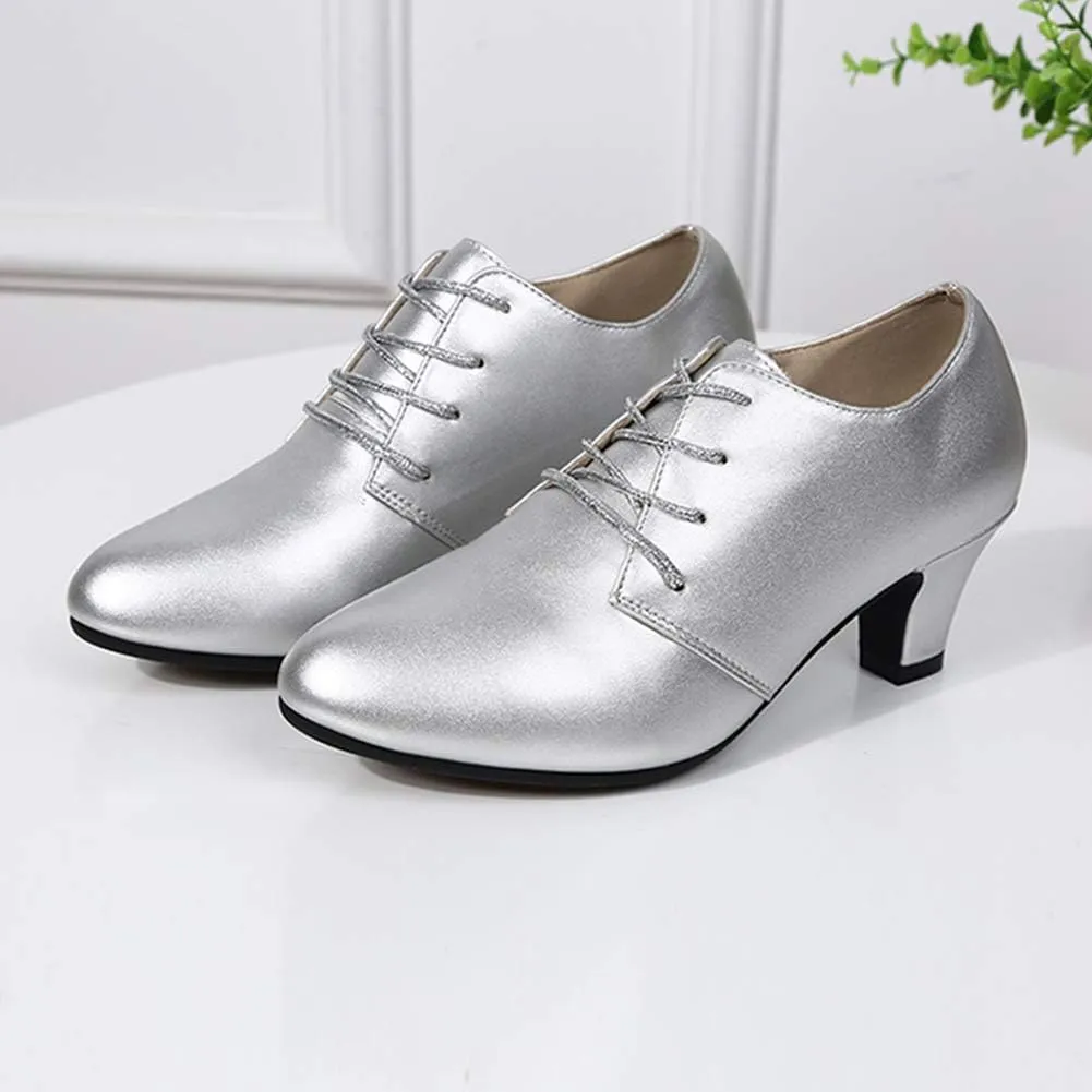 DKZSYIM Women Ballroom Dance Shoes Lace-up Closed Toe Latin Modern Salsa Dance Practice Teaching Dance Shoes,Model ZYX305