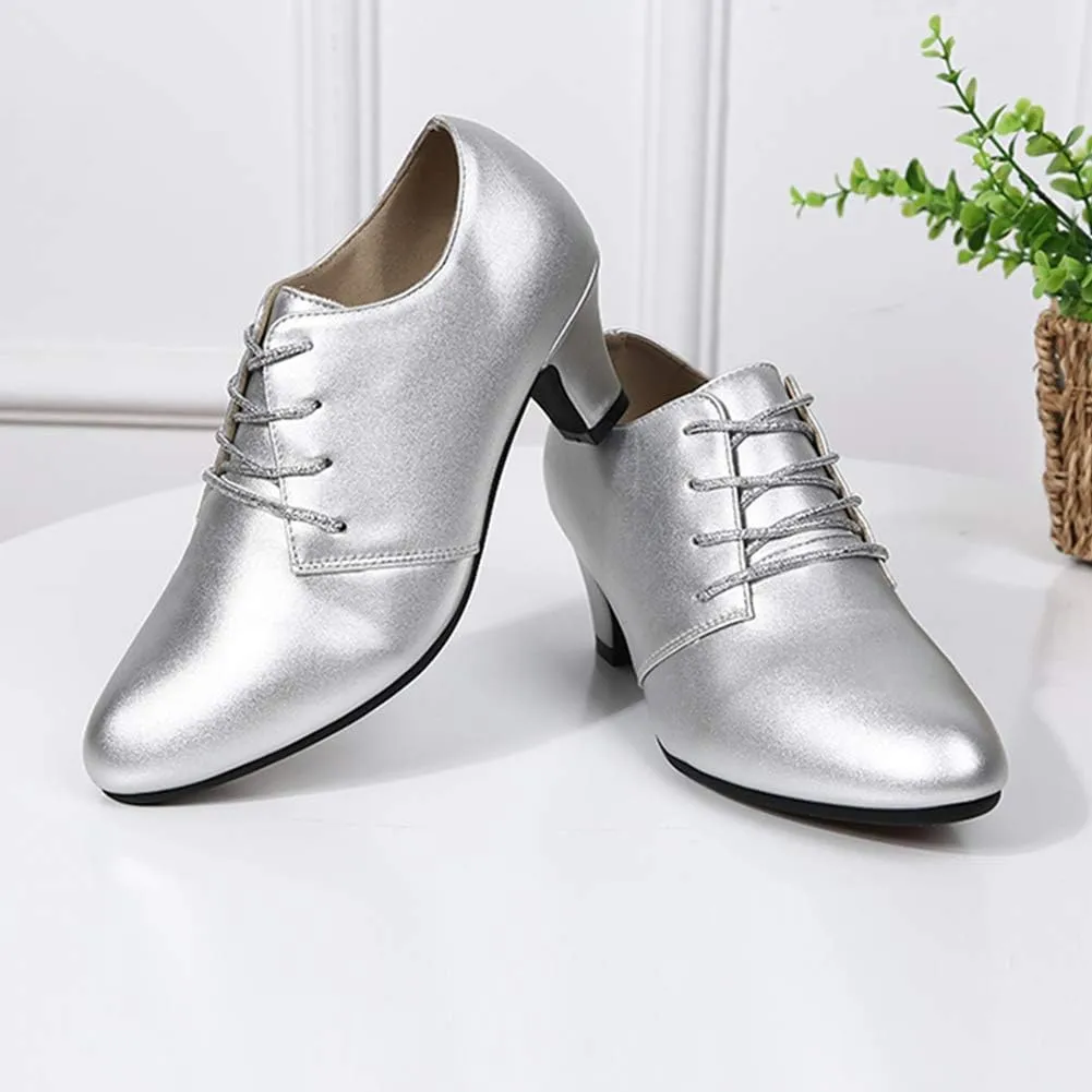 DKZSYIM Women Ballroom Dance Shoes Lace-up Closed Toe Latin Modern Salsa Dance Practice Teaching Dance Shoes,Model ZYX305