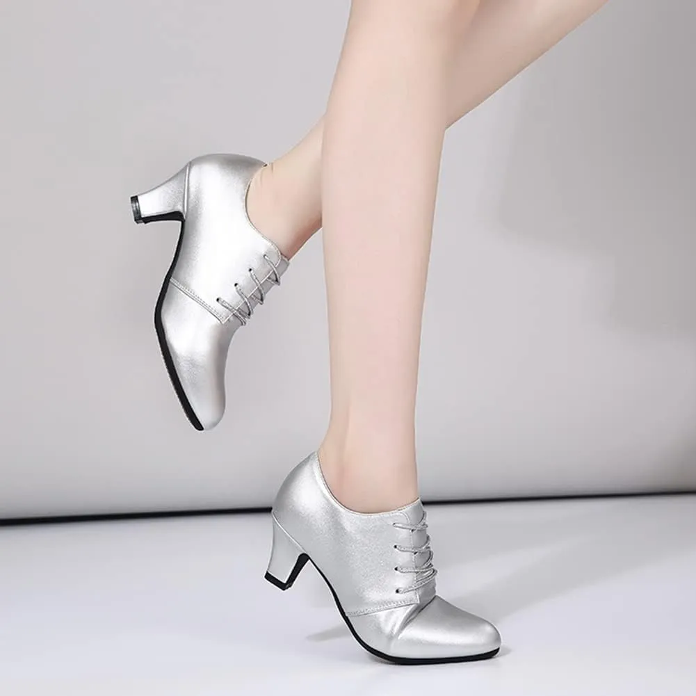DKZSYIM Women Ballroom Dance Shoes Lace-up Closed Toe Latin Modern Salsa Dance Practice Teaching Dance Shoes,Model ZYX305