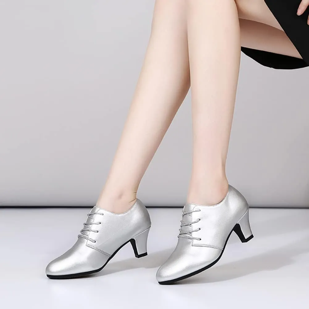 DKZSYIM Women Ballroom Dance Shoes Lace-up Closed Toe Latin Modern Salsa Dance Practice Teaching Dance Shoes,Model ZYX305