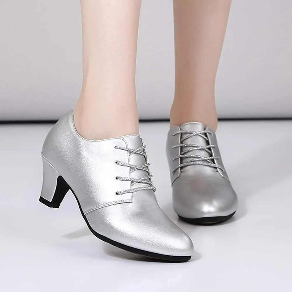DKZSYIM Women Ballroom Dance Shoes Lace-up Closed Toe Latin Modern Salsa Dance Practice Teaching Dance Shoes,Model ZYX305