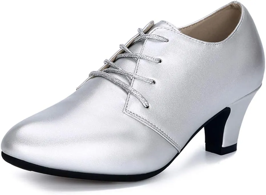 DKZSYIM Women Ballroom Dance Shoes Lace-up Closed Toe Latin Modern Salsa Dance Practice Teaching Dance Shoes,Model ZYX305