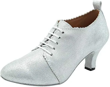 DKZSYIM Women's Fashion Mid Heel Lace-up Breathable Social Practice Ballroom Latin Dance Shoes