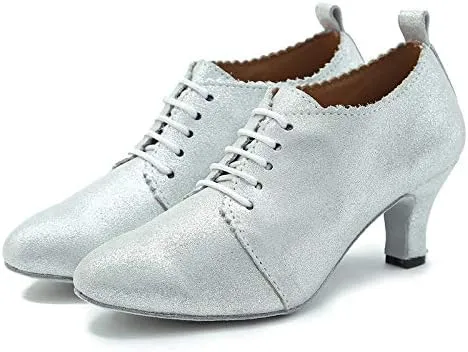 DKZSYIM Women's Fashion Mid Heel Lace-up Breathable Social Practice Ballroom Latin Dance Shoes