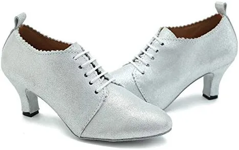 DKZSYIM Women's Fashion Mid Heel Lace-up Breathable Social Practice Ballroom Latin Dance Shoes