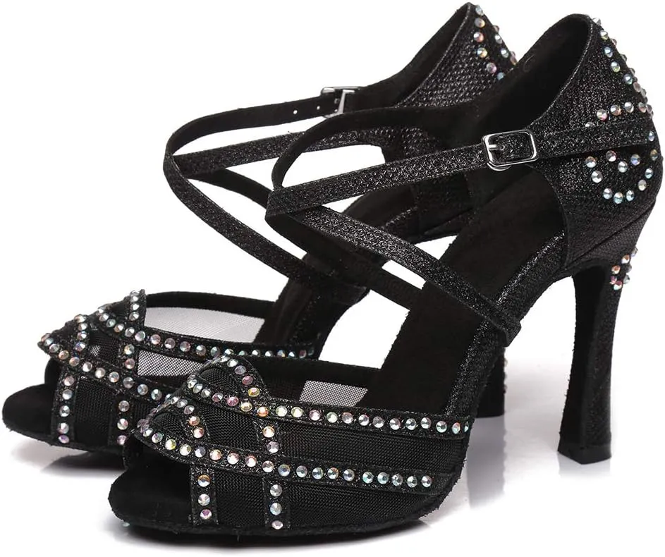 DKZSYIM Women's Latin Dance Shoes Ballroom Suede Sole Shoes Wedding Performance Dance Shoe,Model YCL397