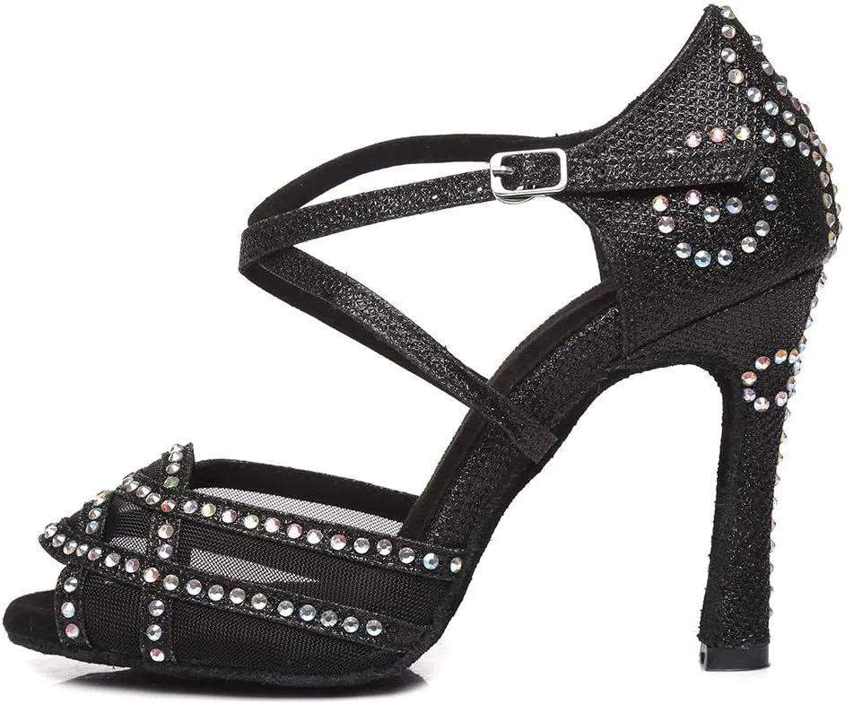 DKZSYIM Women's Latin Dance Shoes Ballroom Suede Sole Shoes Wedding Performance Dance Shoe,Model YCL397