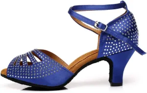 DKZSYIM Women's Professional Satin Latin Dance Shoes Ballroom Performance Rhinestone Wedding Dance Shoes,Model YCL399