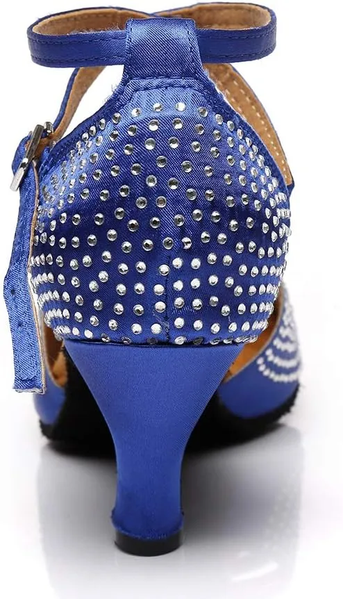 DKZSYIM Women's Professional Satin Latin Dance Shoes Ballroom Performance Rhinestone Wedding Dance Shoes,Model YCL399