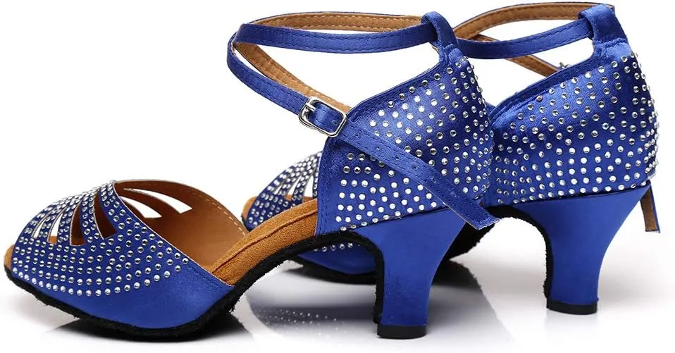 DKZSYIM Women's Professional Satin Latin Dance Shoes Ballroom Performance Rhinestone Wedding Dance Shoes,Model YCL399