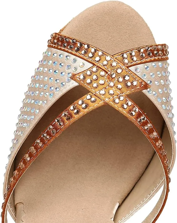 DKZSYIM Women's Satin Latin Dance Shoes Ballroom Performance Shoes,Model YCL450