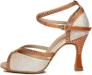 DKZSYIM Women's Satin Latin Dance Shoes Ballroom Performance Shoes,Model YCL450