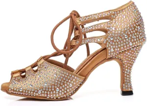 DKZSYIM Women's Satin Latin Dance Shoes Wedding Rhinestone Dance Shoes,Practice Dancing Shoes Model YCL379