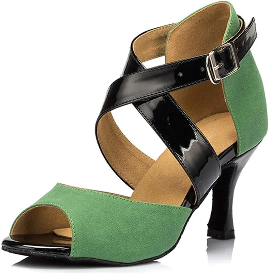 DKZSYIM Women's Suede Latin Dance Shoes Ballroom Performance Dance Shoes,Model YCL095