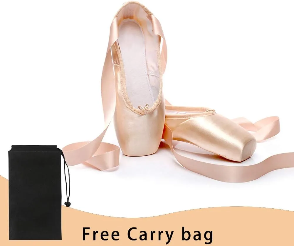 DKZSYIM Women's&Girls Pink Ballet Pointe Shoes with Ribbon Ballet Dance Toe Shoes Ballroom Performance Shoes,Model ZJBL