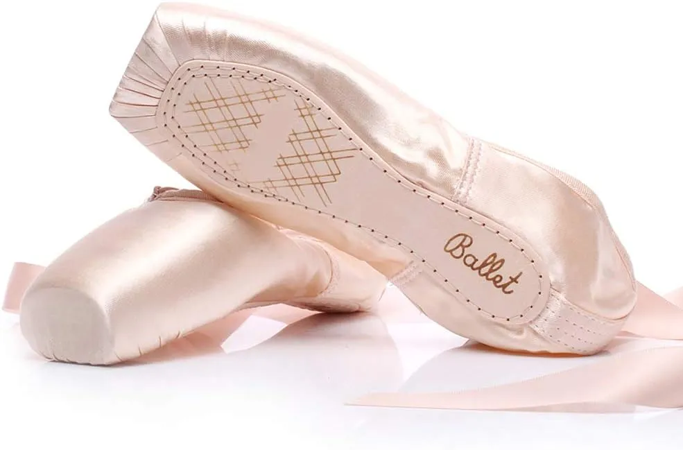DKZSYIM Women's&Girls Pink Ballet Pointe Shoes with Ribbon Ballet Dance Toe Shoes Ballroom Performance Shoes,Model ZJBL