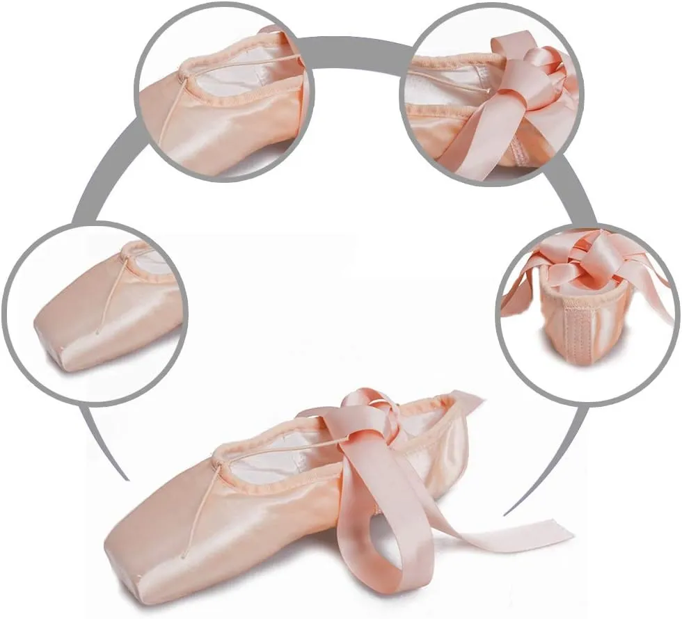 DKZSYIM Women's&Girls Pink Ballet Pointe Shoes with Ribbon Ballet Dance Toe Shoes Ballroom Performance Shoes,Model ZJBL