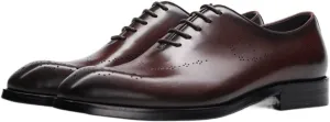Dress Shoes for Men Lace Up Square Toe Brogue Embossed Cowhide Low Top Non Slip Resistant Rubber Sole Anti-Slip Business Suitable for Many Occasions (Color : Rojo, Size : 7)