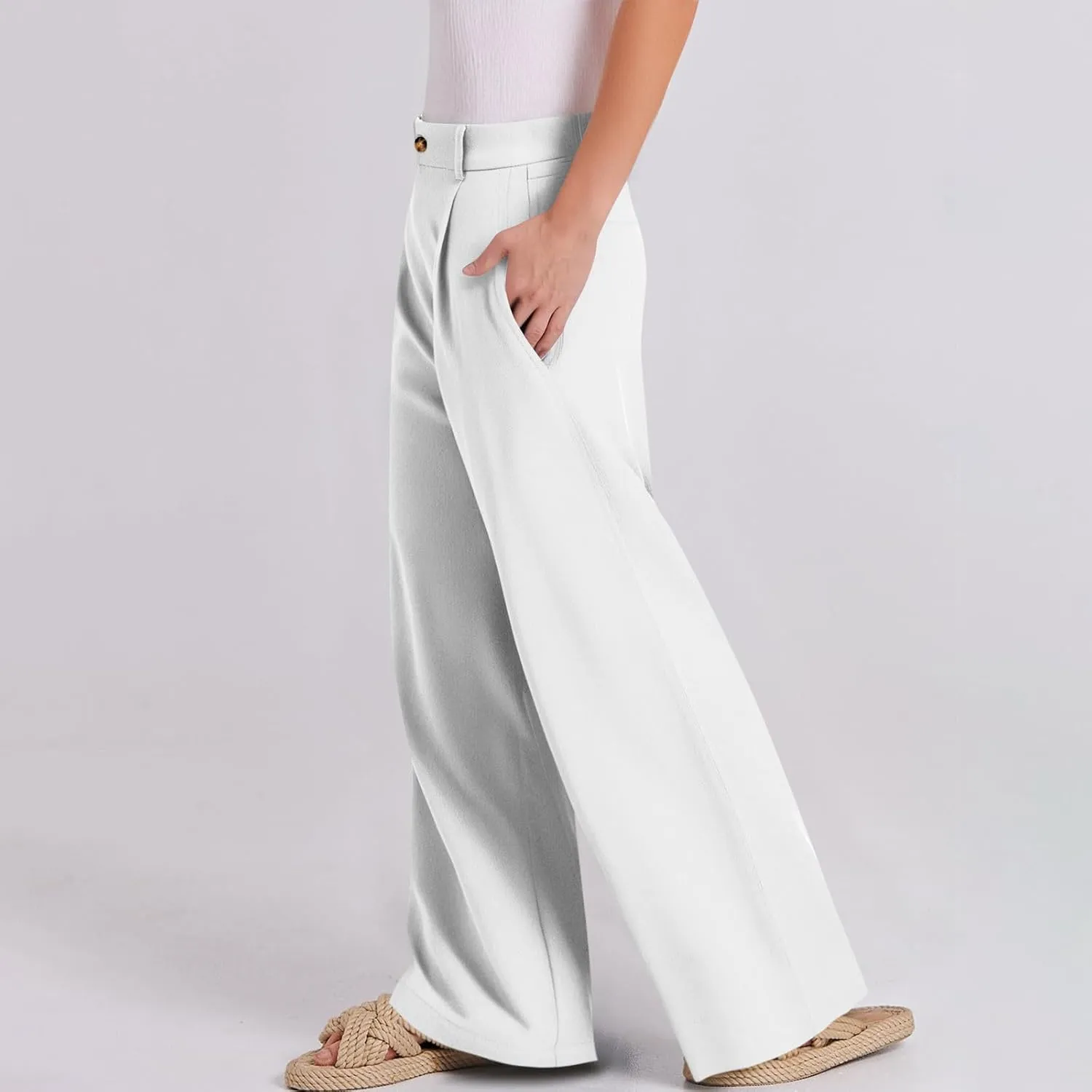 fanmpghleoo Dress Pants Women High Waisted Straight Leg Linen Trousers with Pockets Business Casual Work Linen Pants Summer