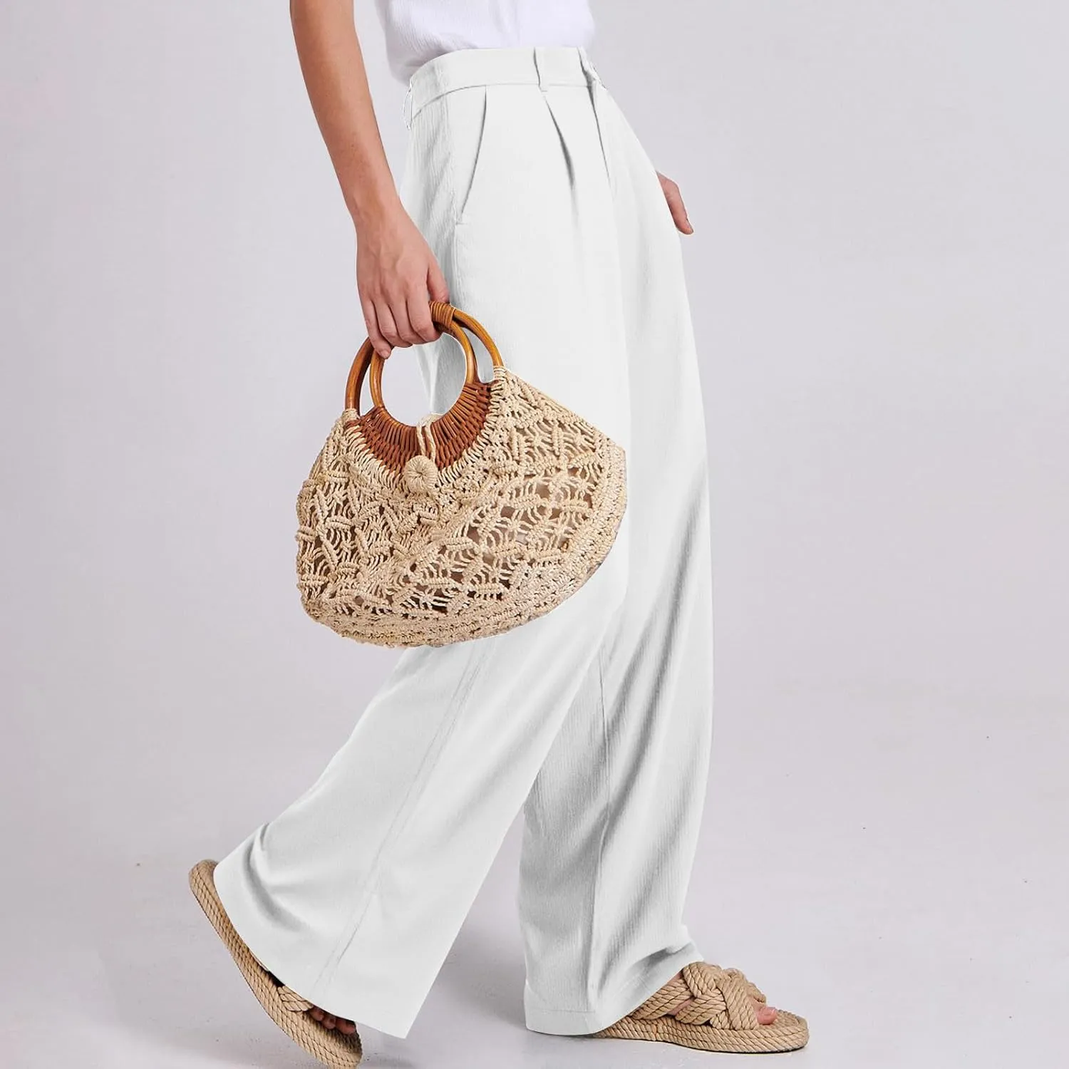 fanmpghleoo Dress Pants Women High Waisted Straight Leg Linen Trousers with Pockets Business Casual Work Linen Pants Summer