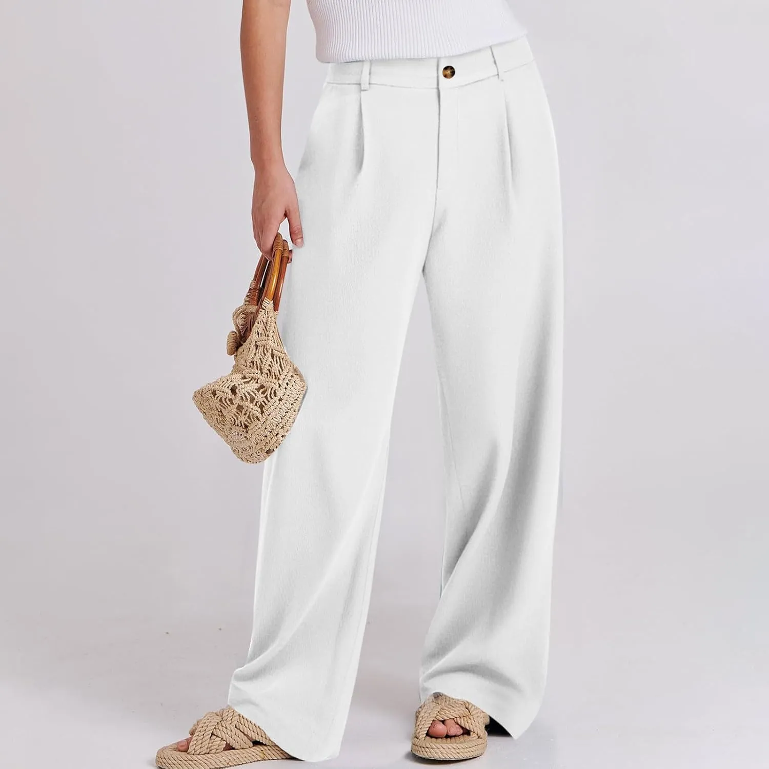 fanmpghleoo Dress Pants Women High Waisted Straight Leg Linen Trousers with Pockets Business Casual Work Linen Pants Summer