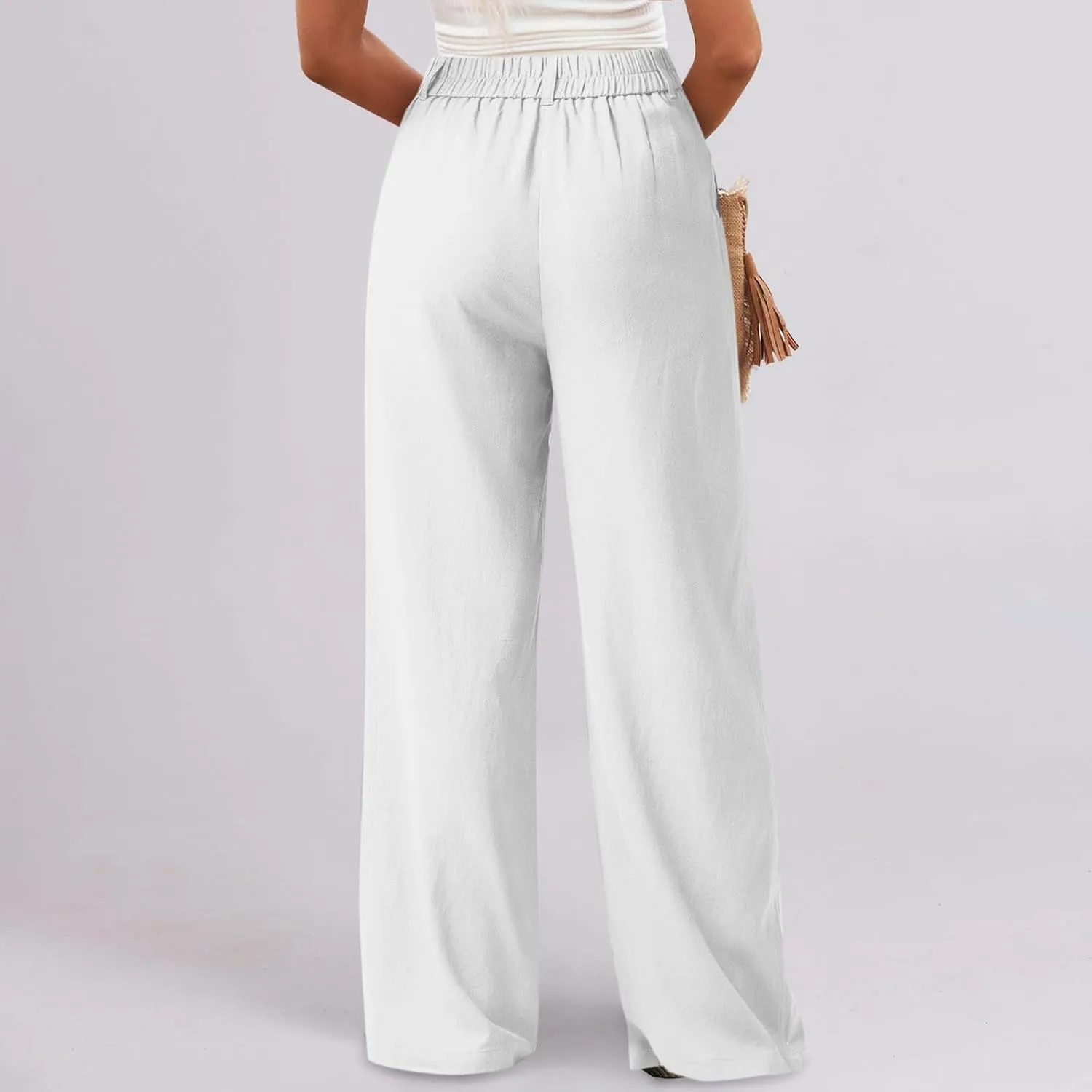 fanmpghleoo Dress Pants Women High Waisted Straight Leg Linen Trousers with Pockets Business Casual Work Linen Pants Summer