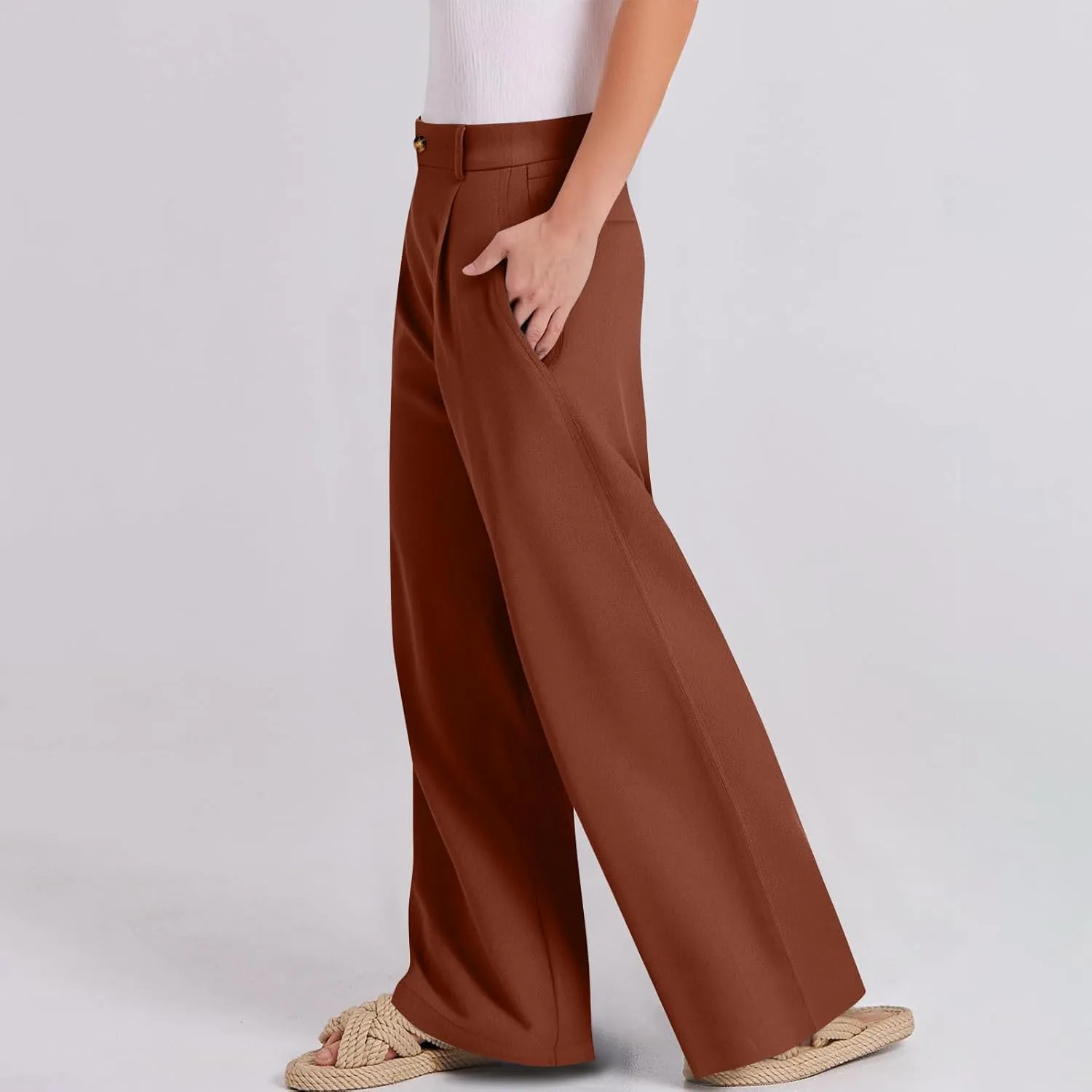 fanmpghleoo Dress Pants Women High Waisted Wide Leg Linen Pants Summer Casual Straight Baggy Linen Trousers with Pockets