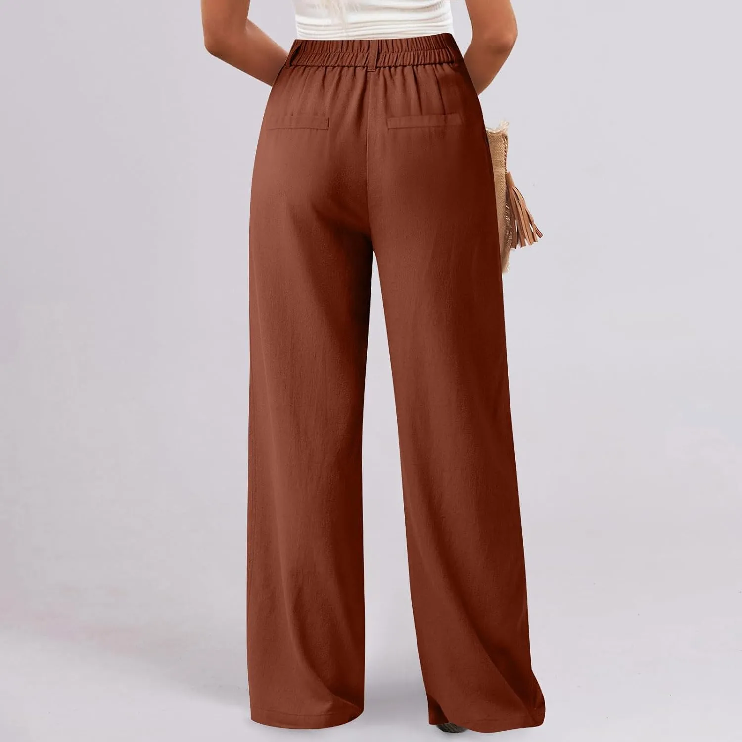 fanmpghleoo Dress Pants Women High Waisted Wide Leg Linen Pants Summer Casual Straight Baggy Linen Trousers with Pockets