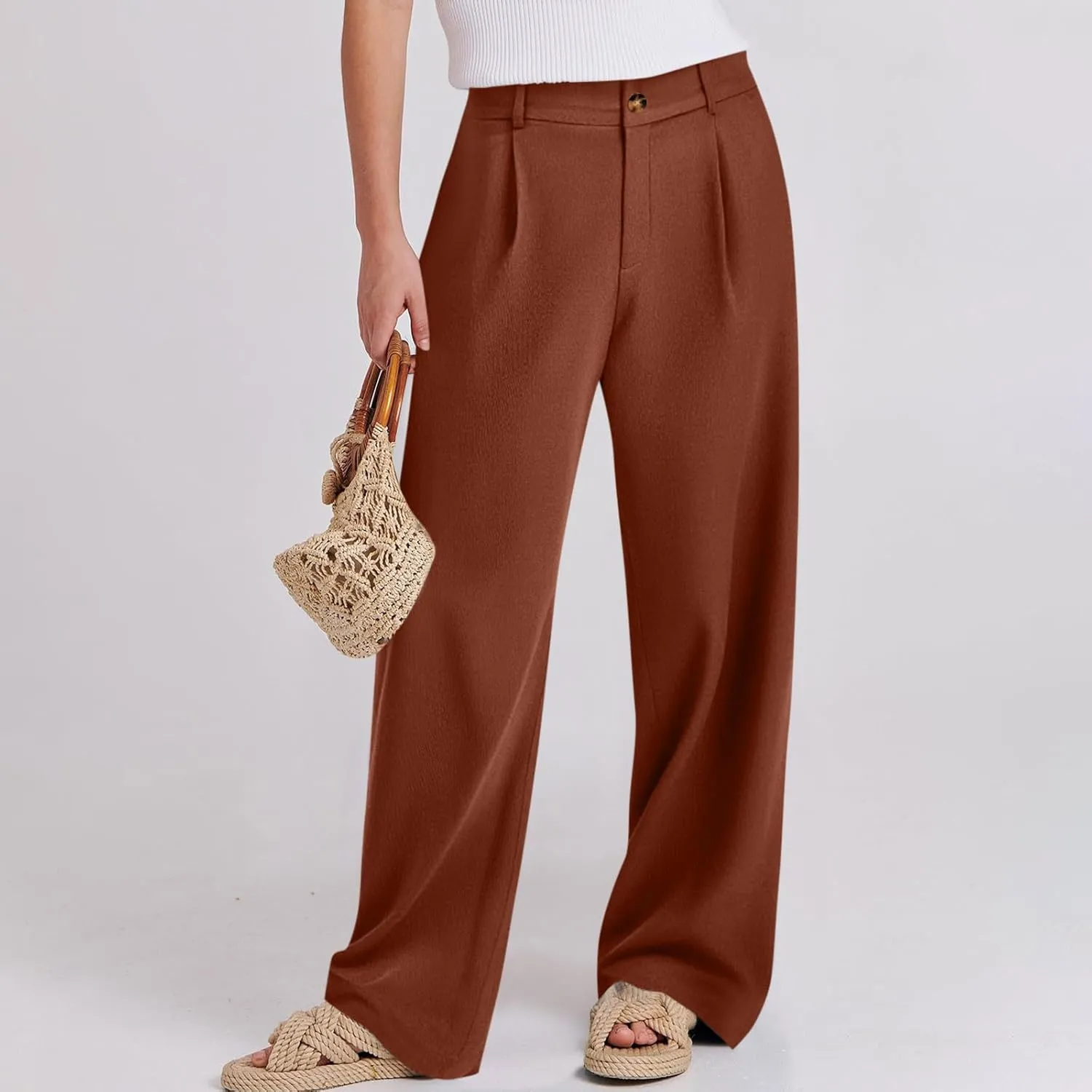 fanmpghleoo Dress Pants Women High Waisted Wide Leg Linen Pants Summer Casual Straight Baggy Linen Trousers with Pockets