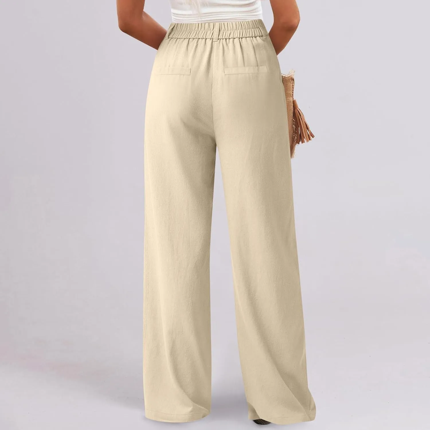 fanmpghleoo Linen Dress Pants Women High Waisted Straight Leg Linen Trousers with Pockets Lightweight Business Casual Slacks