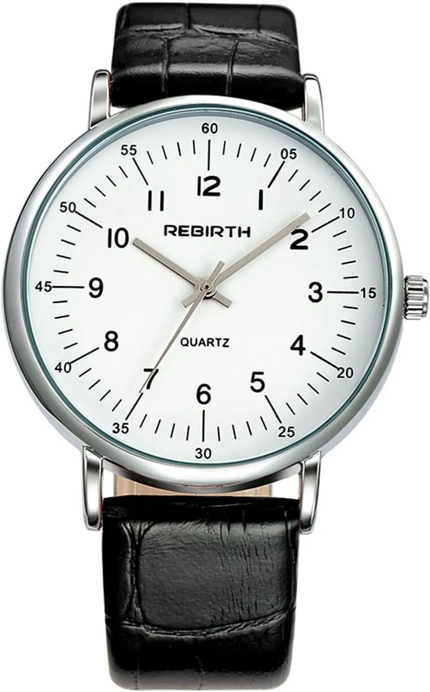 Fashion Silver Watches for Men and Women Big Face Casual Business Analog Quartz Watches with Leather Strap