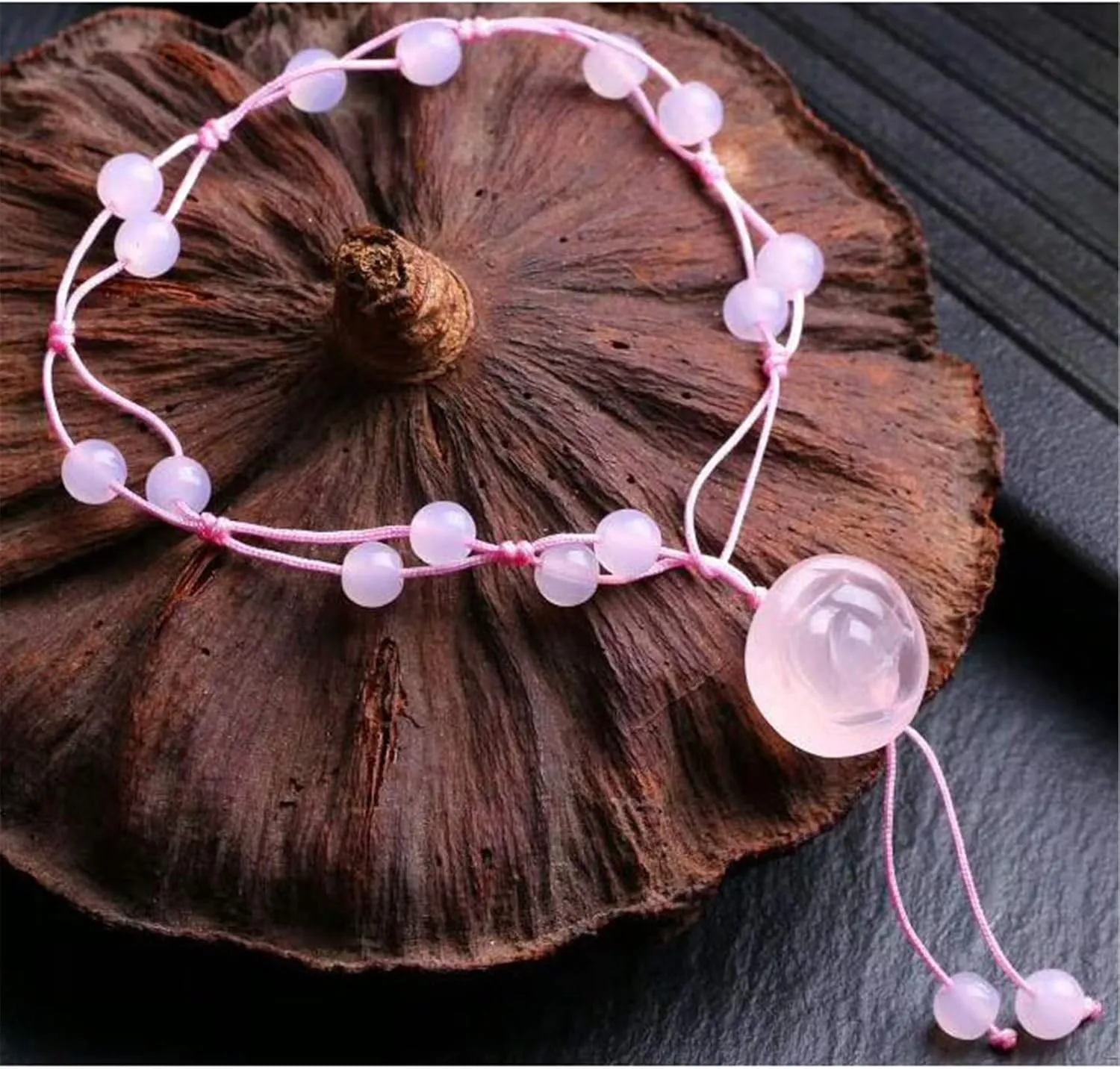 Feng Shui Wealth Amulet Anklet Healing Crystal Anklet Rose Quartz Rose Flower Anklet Hand-Woven Talisman for Prosperity Money Good Luck Ward Off Evil Spirits