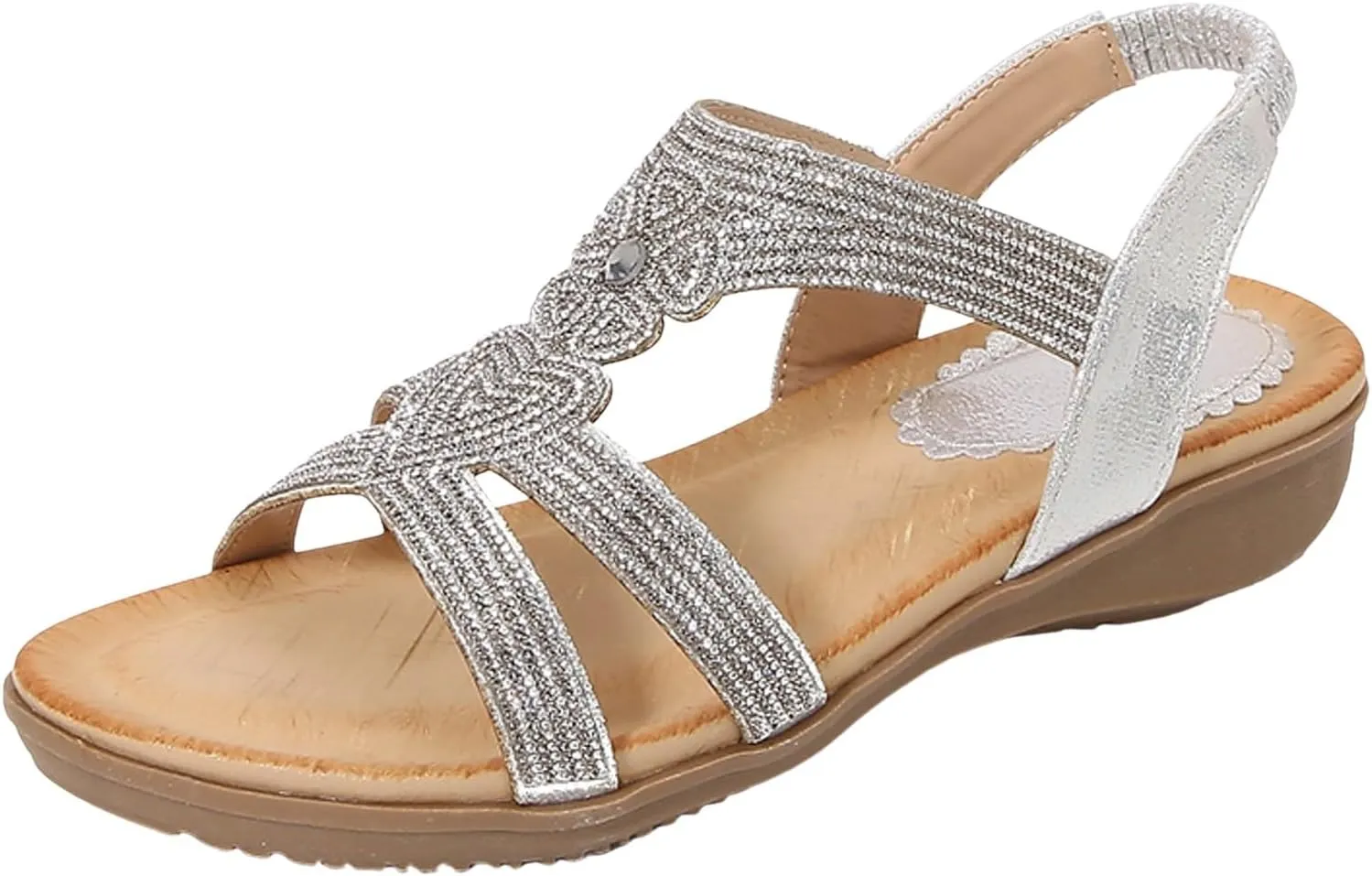 Flat Sandals for Women Ankle Elastic Jeweled Bohemian Flats Black Sandals Women Open Toe Slingback Shoes