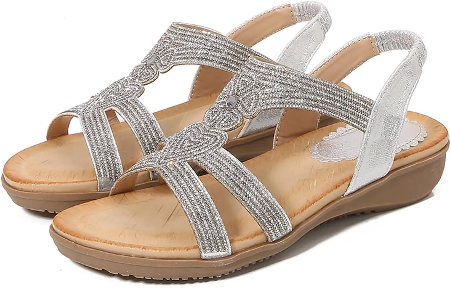 Flat Sandals for Women Ankle Elastic Jeweled Bohemian Flats Black Sandals Women Open Toe Slingback Shoes