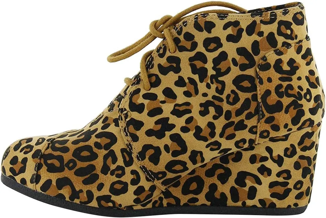 Forever Link Women's Round Toe Lace Up Wedge Heels Suede Ankle Boots Booties