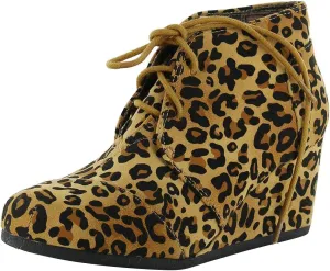 Forever Link Women's Round Toe Lace Up Wedge Heels Suede Ankle Boots Booties