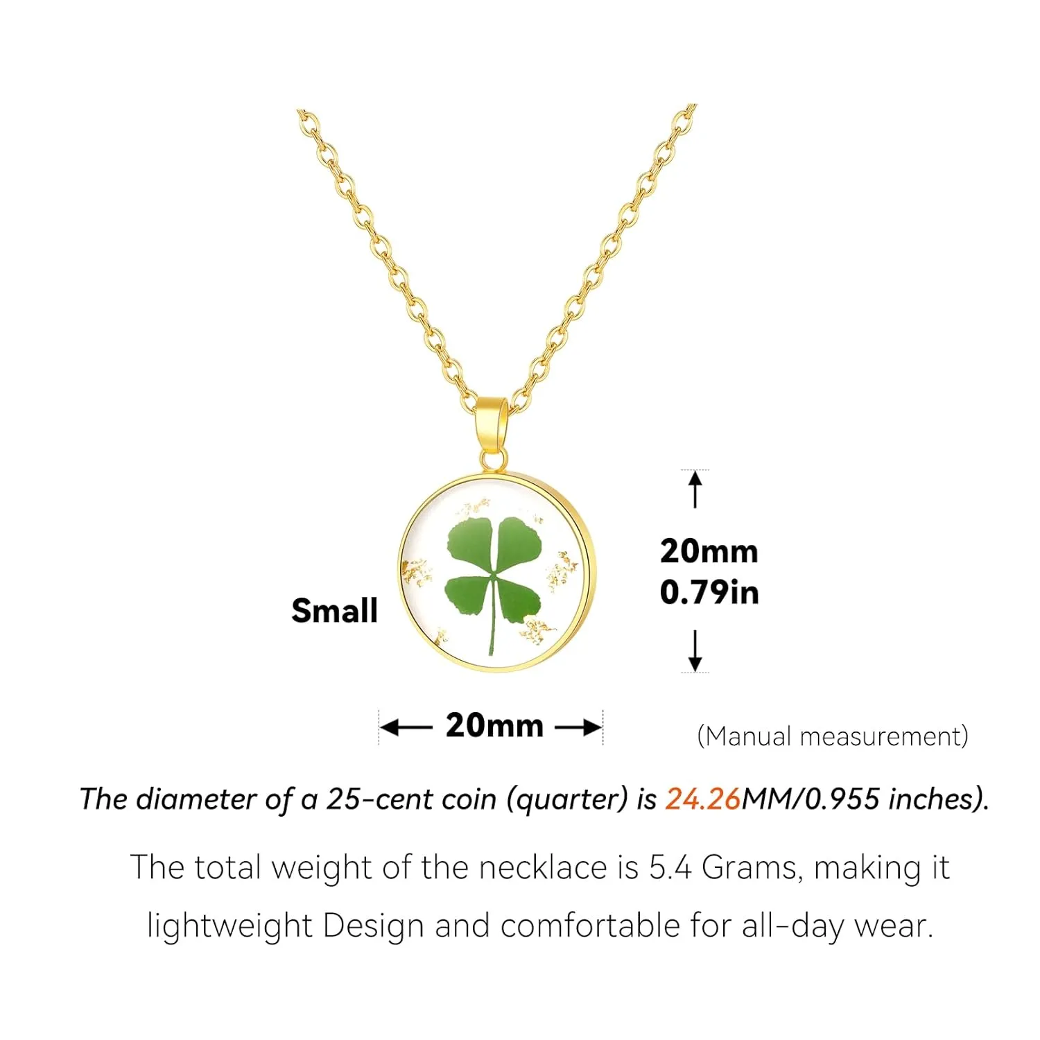 Four Leaf Clover Pressed Flower Necklaces for Women,Unique Handmade Design Pendant Necklace,Thoughtful Gift for Christmas /18" (Gold)