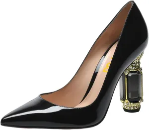 FSJ Women Gorgeous Pointed Toe Crystal Block Chunky High Heel Pumps Slip On Ladies Wedding Evening Shoes Size 4-16 US