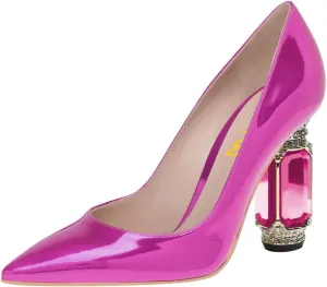 FSJ Women Gorgeous Pointed Toe Crystal Block Chunky High Heel Pumps Slip On Ladies Wedding Evening Shoes Size 4-16 US