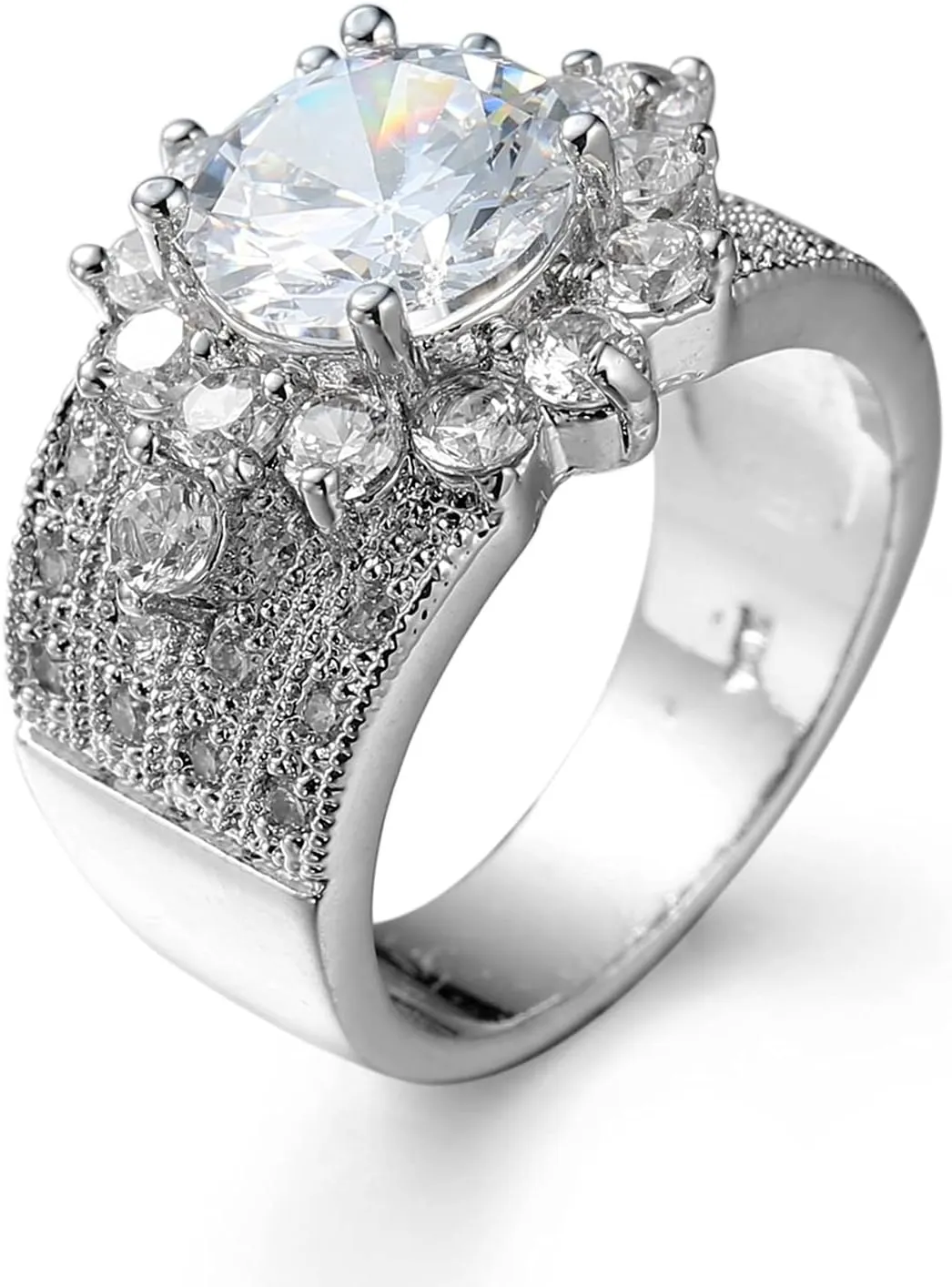 Funny Gifts for Women, Promise Rings for Couples Cubic Zirconia Silver-Plated-Base Full Gem Size Stackable Rings Customizable