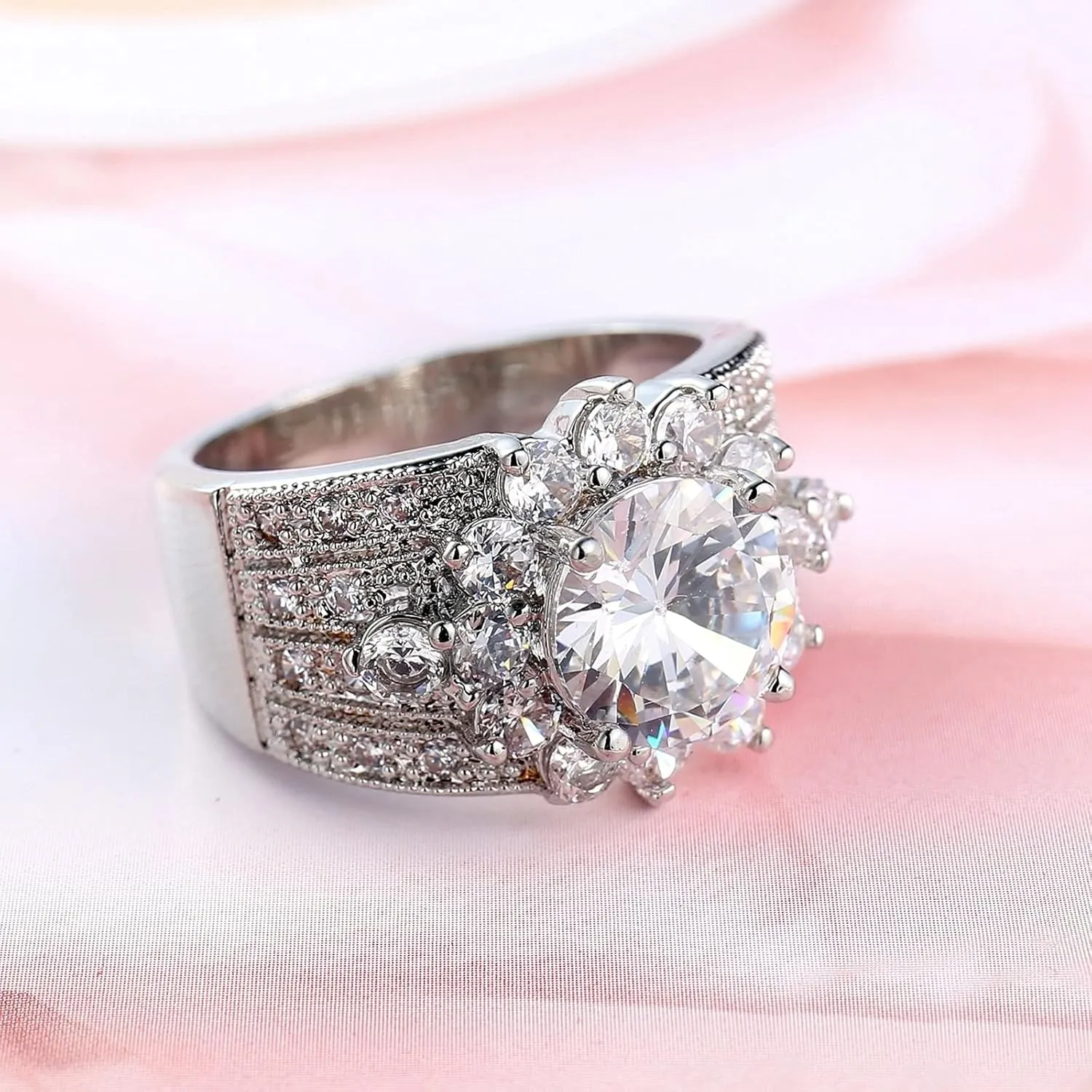 Funny Gifts for Women, Promise Rings for Couples Cubic Zirconia Silver-Plated-Base Full Gem Size Stackable Rings Customizable