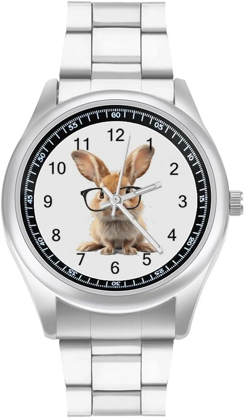 Funny Rabbit Watches Stainless Steel Band Wristwatch Business Dress Watch for Work Home