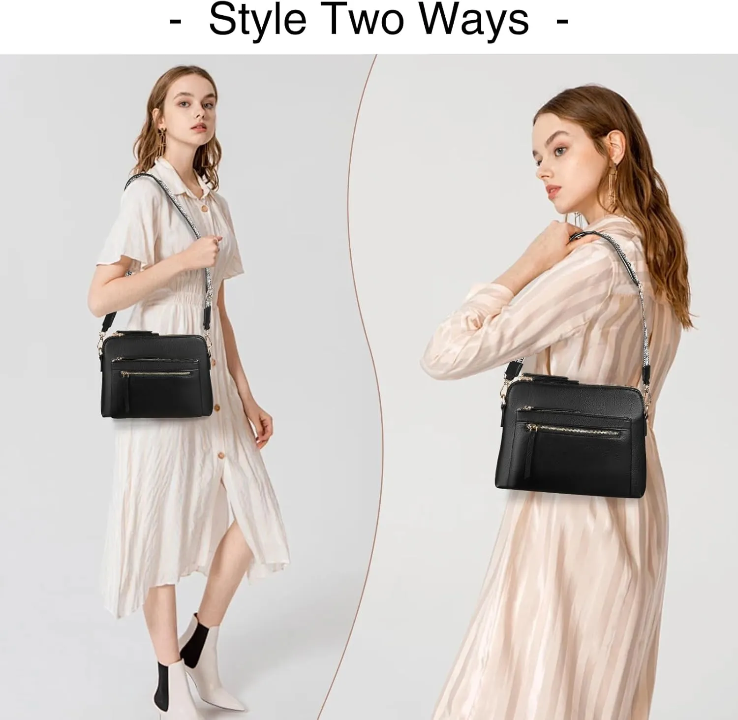 GAEKEAO Quilted Crossbody Bags for Women Vegan Leather Purses with Wide Strap,Women's Crossbody Travel Purse Built in Wallet