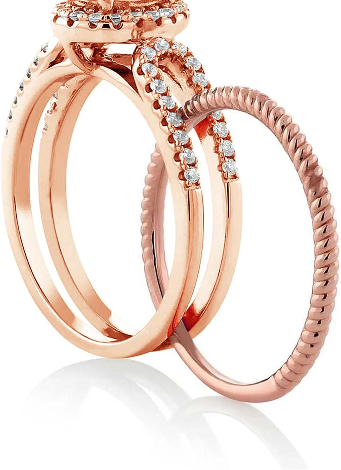 Gem Stone King 18K Rose Gold Plated Silver Peach Morganite Women's Wedding Band Engagement Insert Stackable Ring (1.27 Cttw, Oval 7X5MM, Gemstone October Birthstone, Available in Size 5,6,7,8,9)