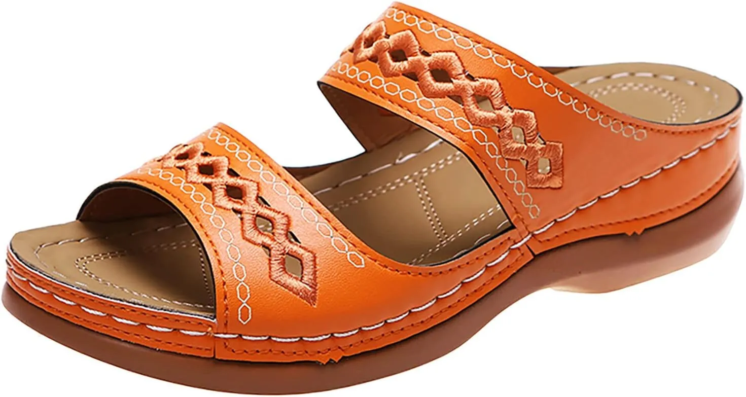 Generic Orthopedic Sandals with Arch Support Flip Flops for Women Wedge Sandals Comfortable Walking Sandals Platform Sandals, 6.5, Z01-orange
