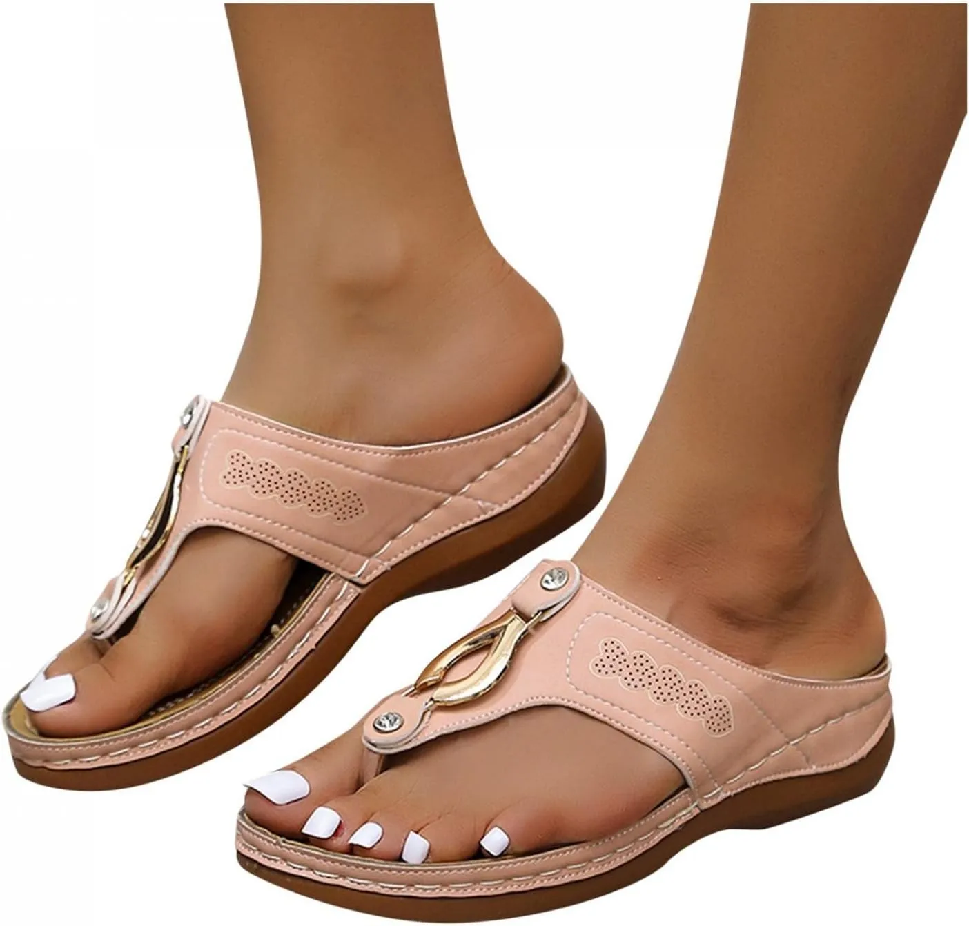 Gibobby Sandals for Women Flat Casual Summer Buckle Ankle Strap Fashion Sandals Thong Open Toe Flip Flop Women Sandals