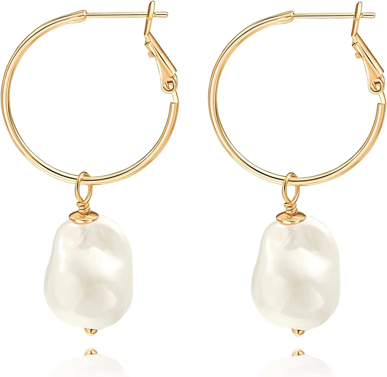 Gold Huggie Hoop Earrings with Charms Fashion Pearl Drop Dangle Earrings for Women Handmade Karma Circle Jewelry for Ladies Lightweight Pearl Earrings on Christmas